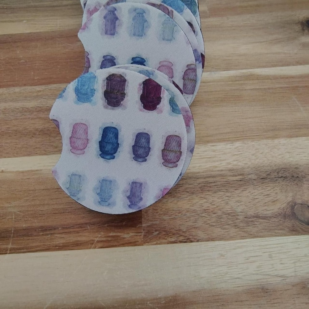 Neoprene Car Coaster Set Watercolor Fairy Lamp Pattern Blue Pink Purple 1pc